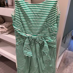 Green and White Striped Tie-Back Dress